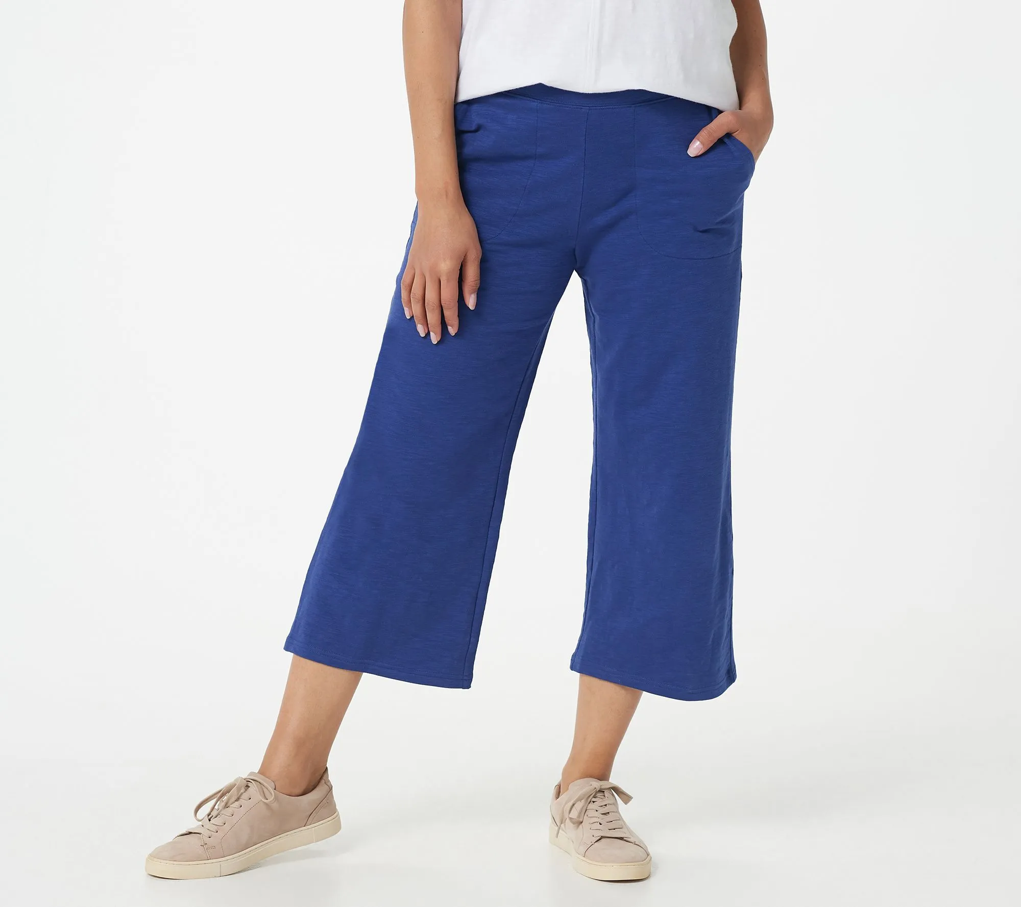 "As Is" Denim & Co. Active Textured French Terry Wide-Leg Crop Pants