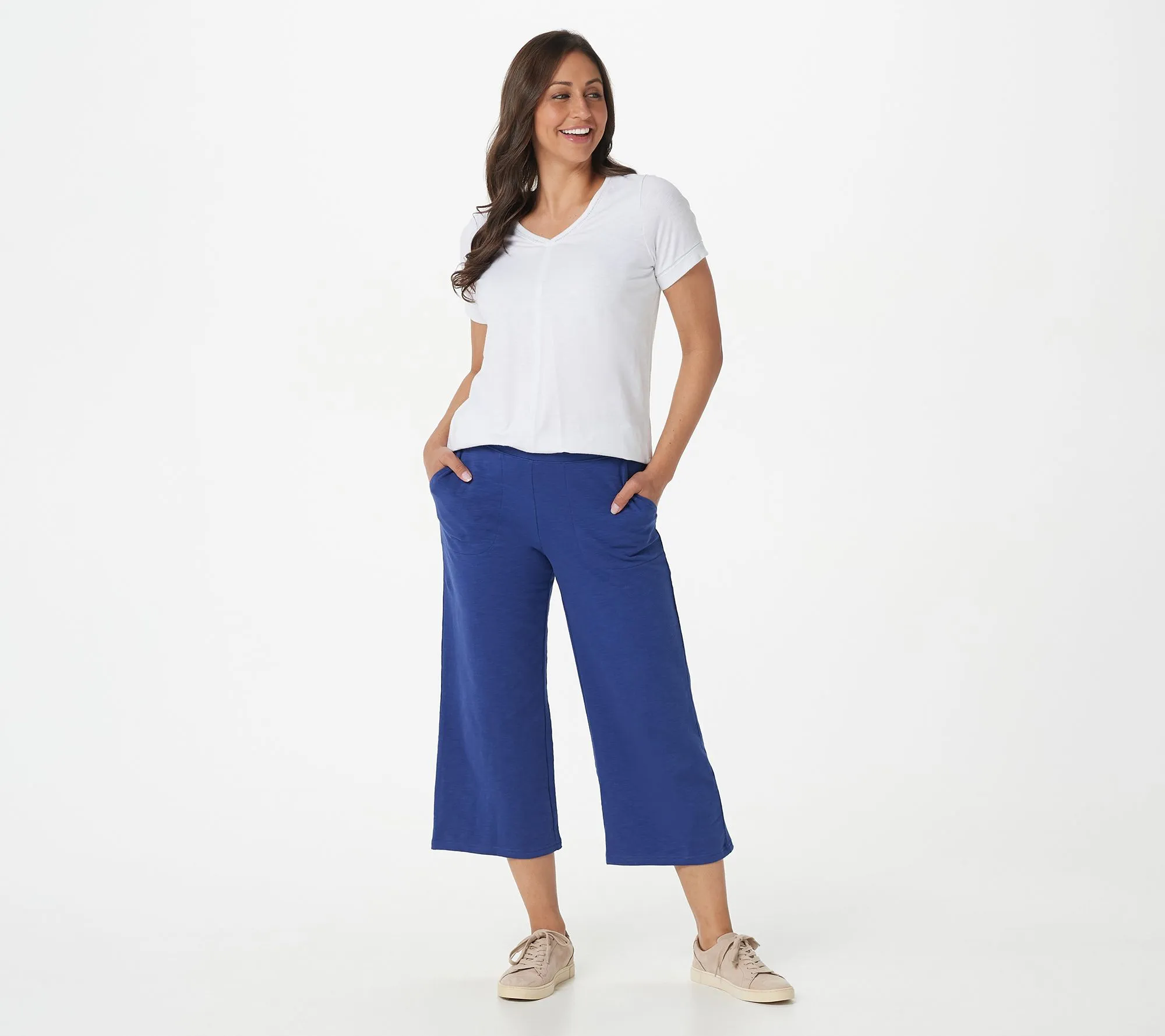 "As Is" Denim & Co. Active Textured French Terry Wide-Leg Crop Pants