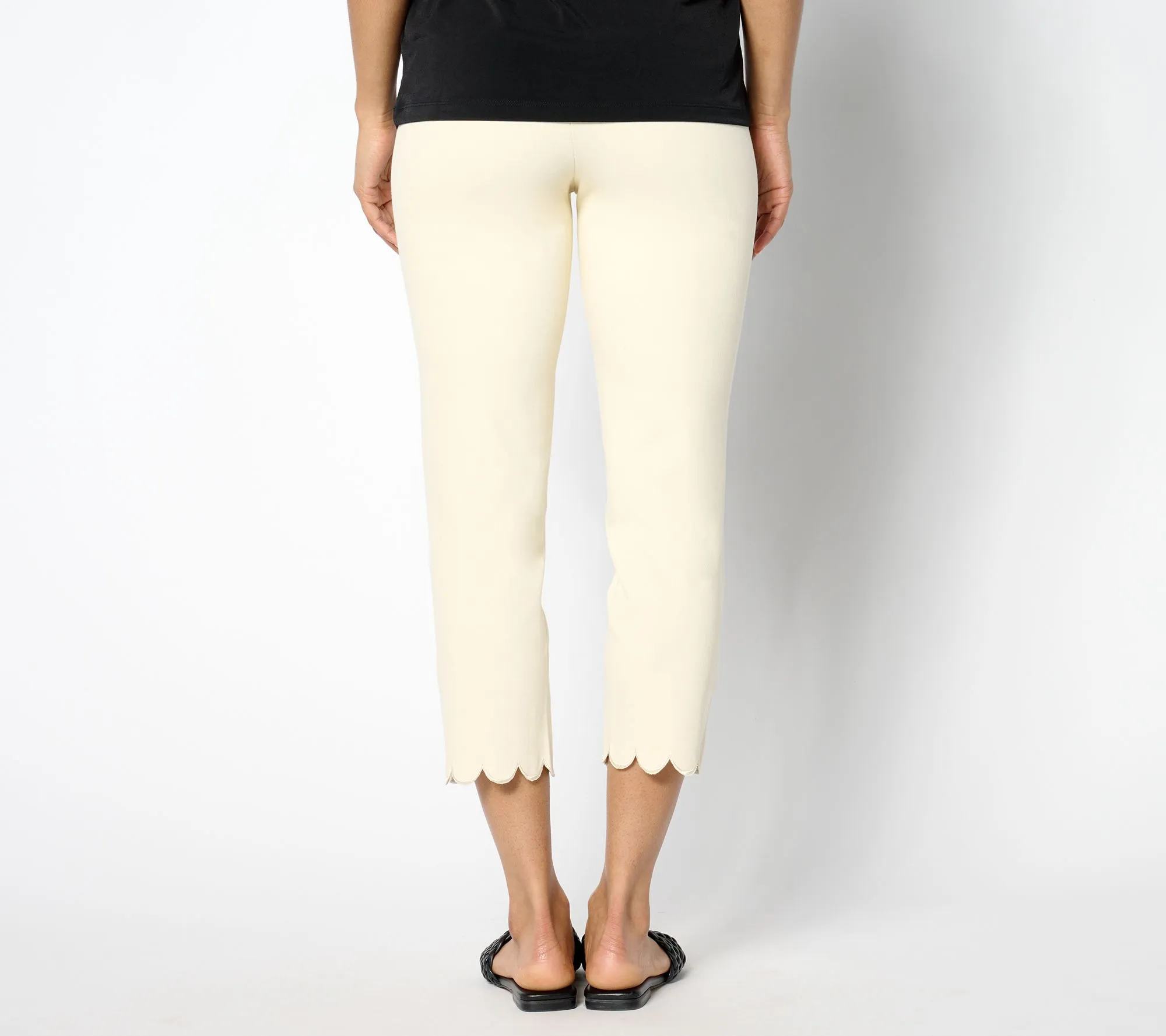 "As Is" Women With Control Prime Stretch Petite Denim Scalloped Pants