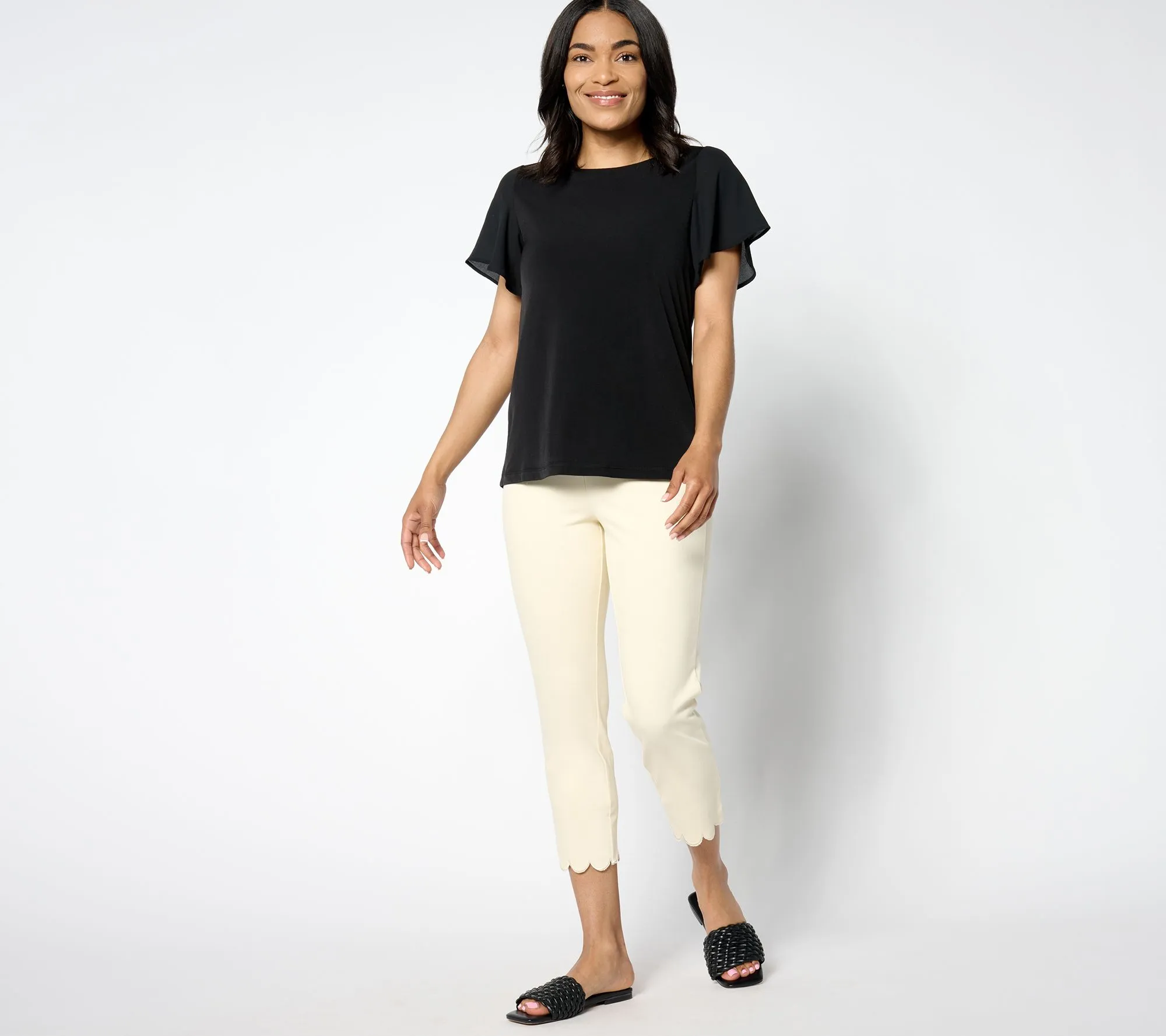 "As Is" Women With Control Prime Stretch Petite Denim Scalloped Pants