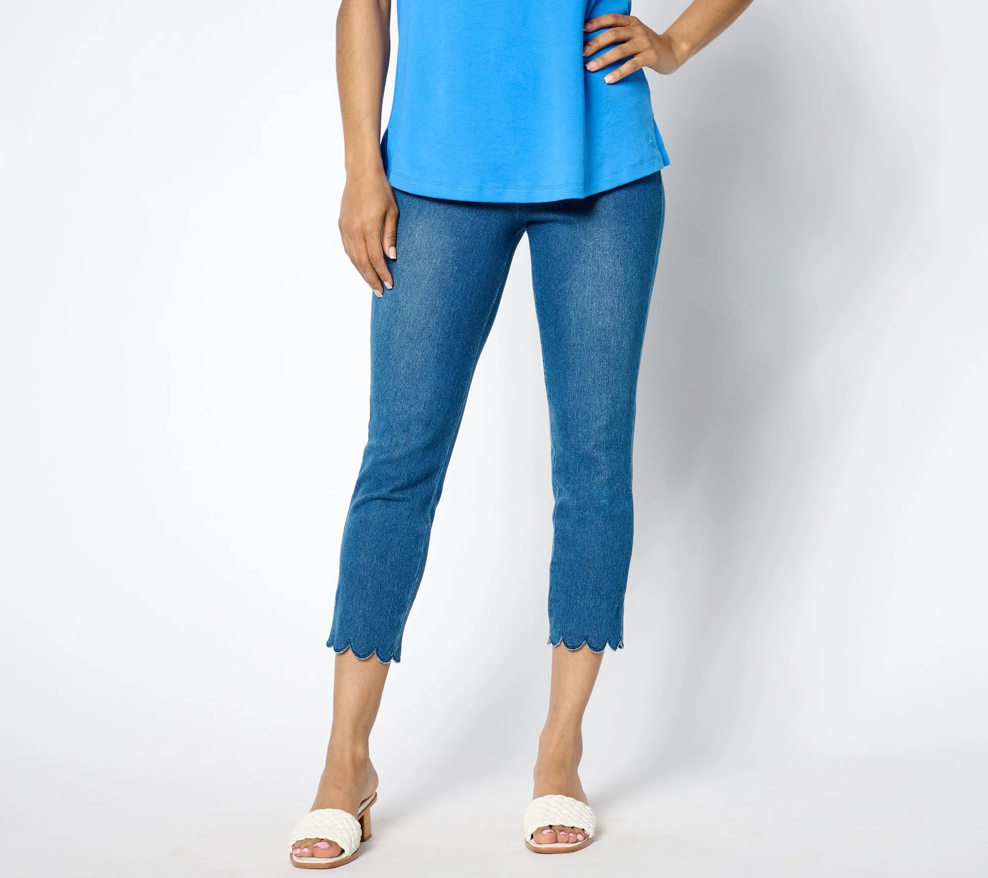 "As Is" Women With Control Prime Stretch Tall Denim Scalloped Pants