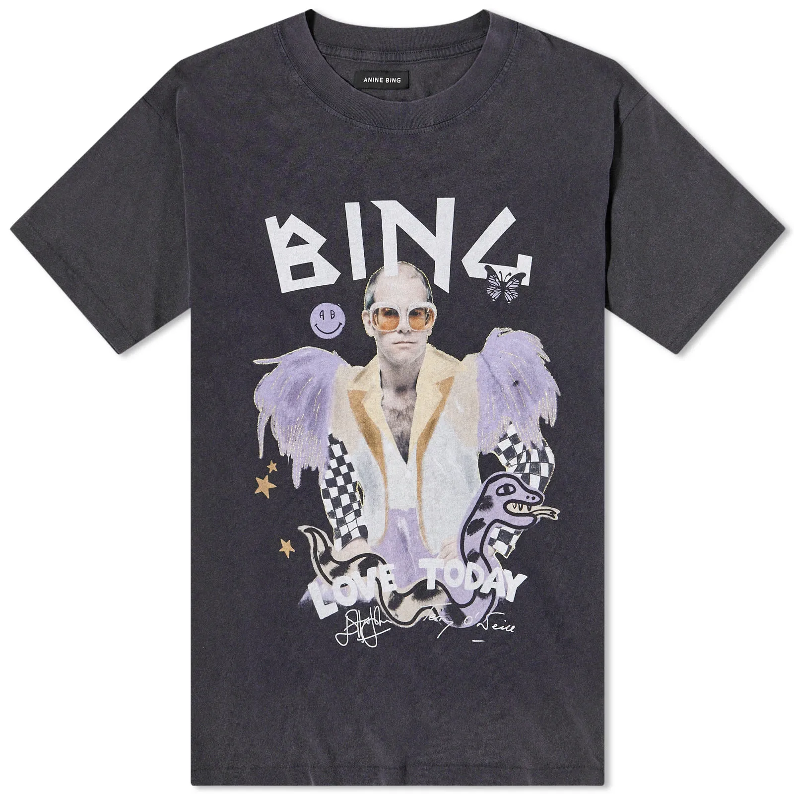 Anine Bing Elton John Logo Lili T-ShirtWashed Black