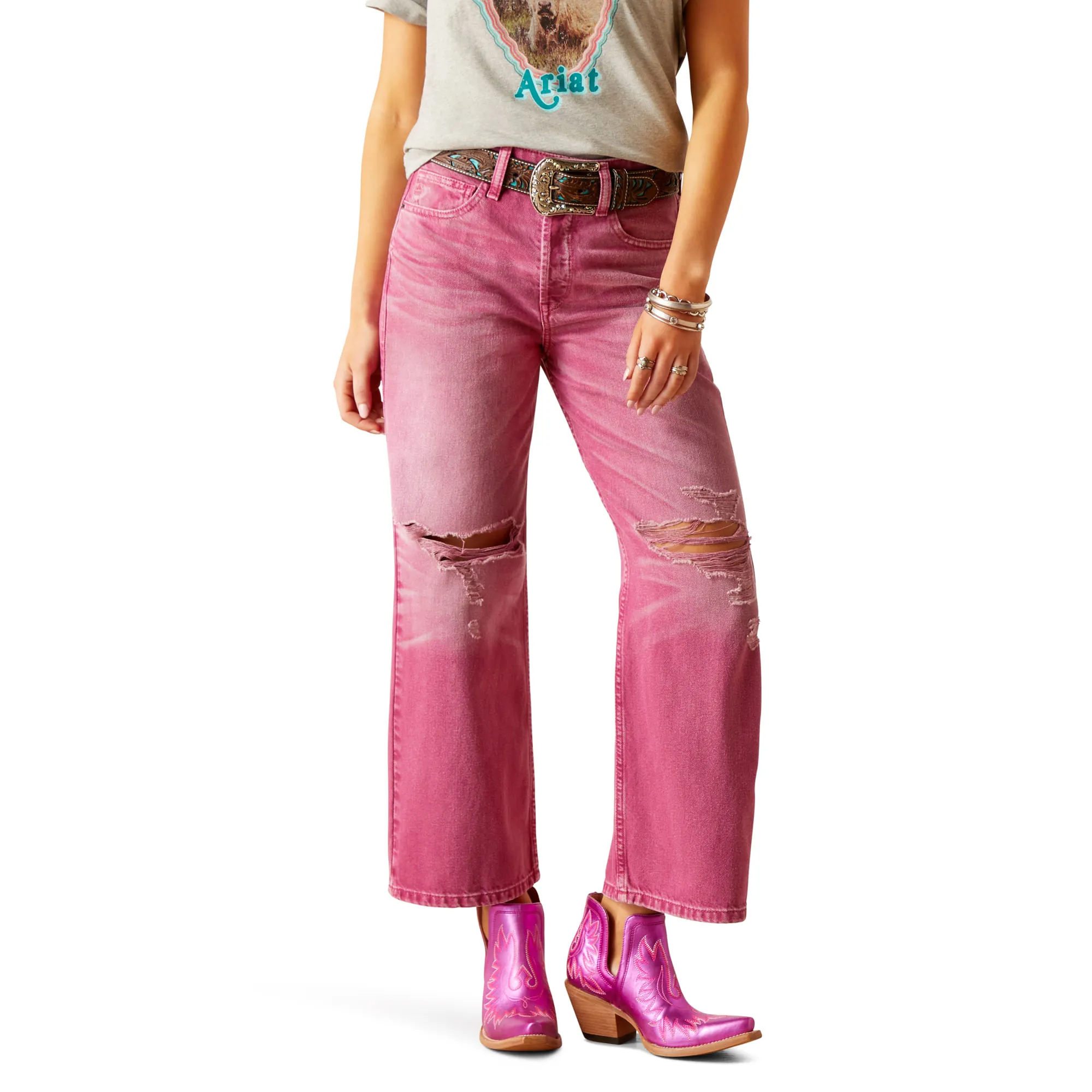 Ariat Womens Pink Ult HR Tomboy Wide Jeans