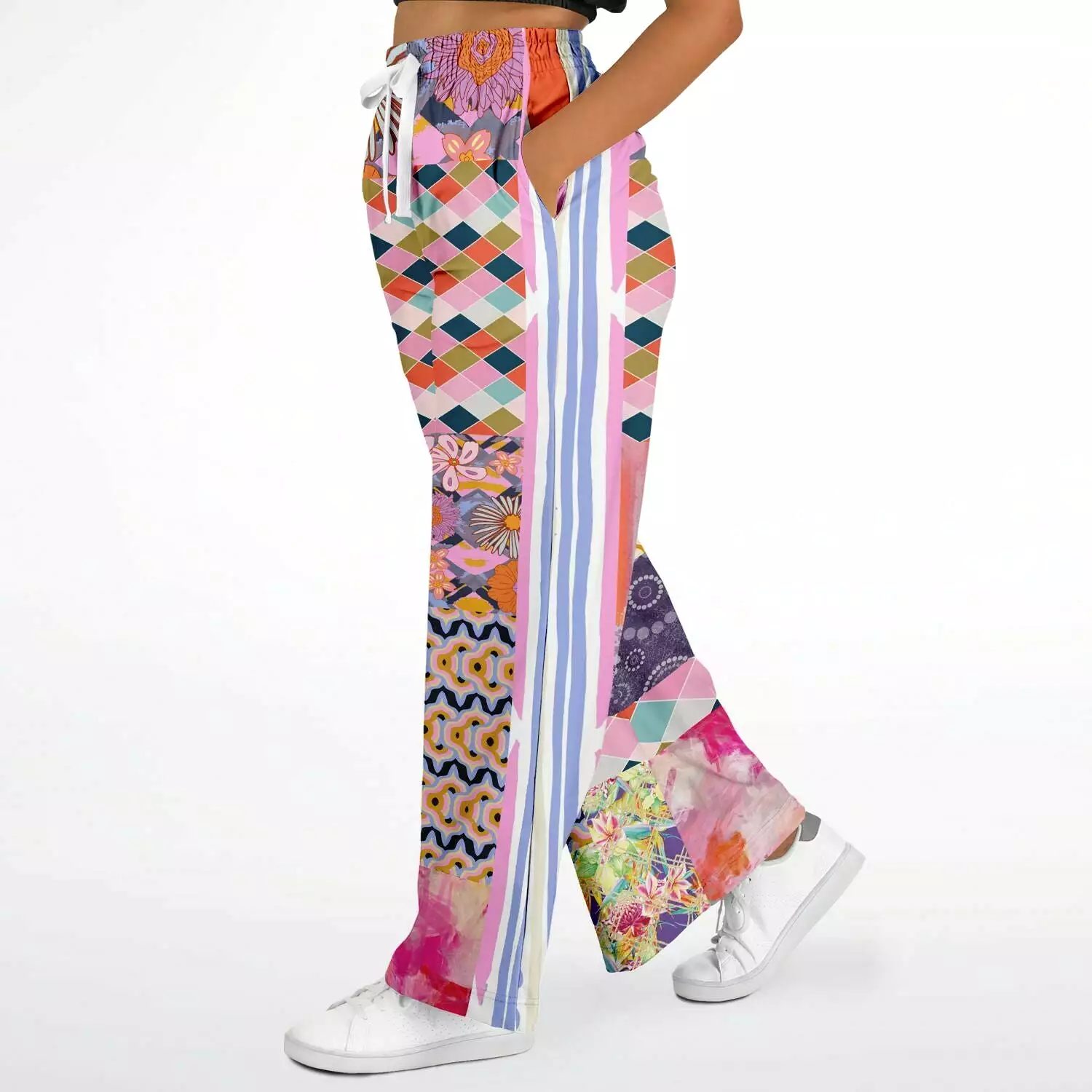 Bahama Mama Pink Floral Patchwork Eco-Poly Stretchy Phat Bellbottoms