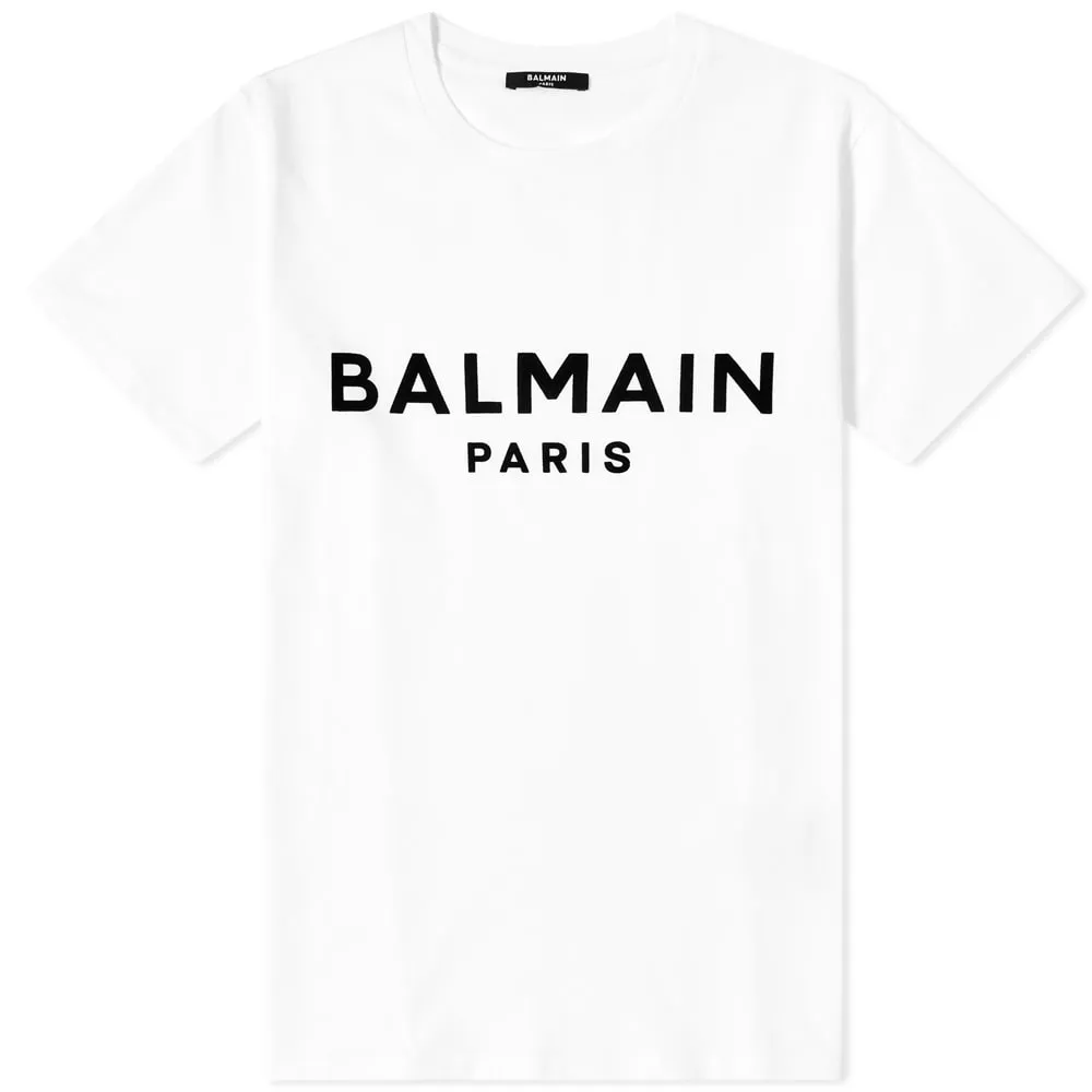 Balmain Flock Logo T-ShirtWhite & Black