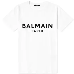 Balmain Flock Logo T-ShirtWhite & Black