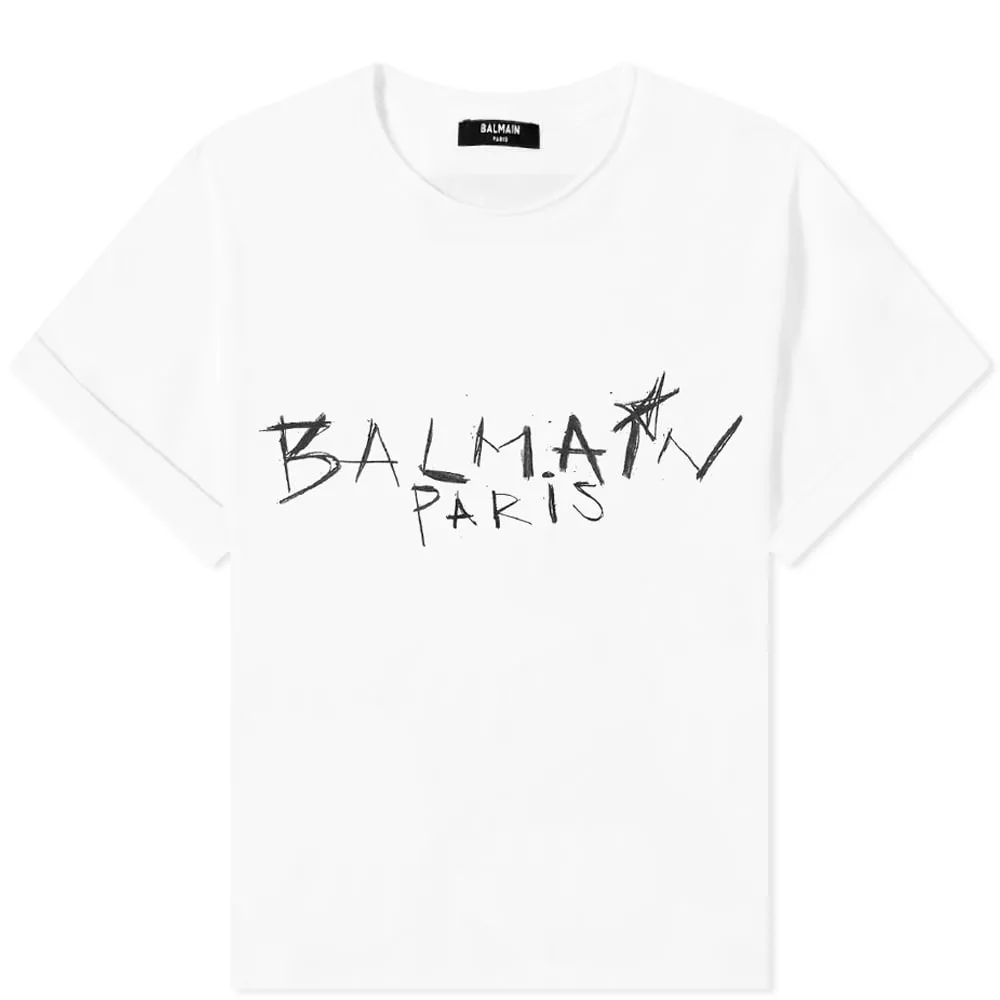 Balmain Raw Edge Crop T-ShirtWhite & Black