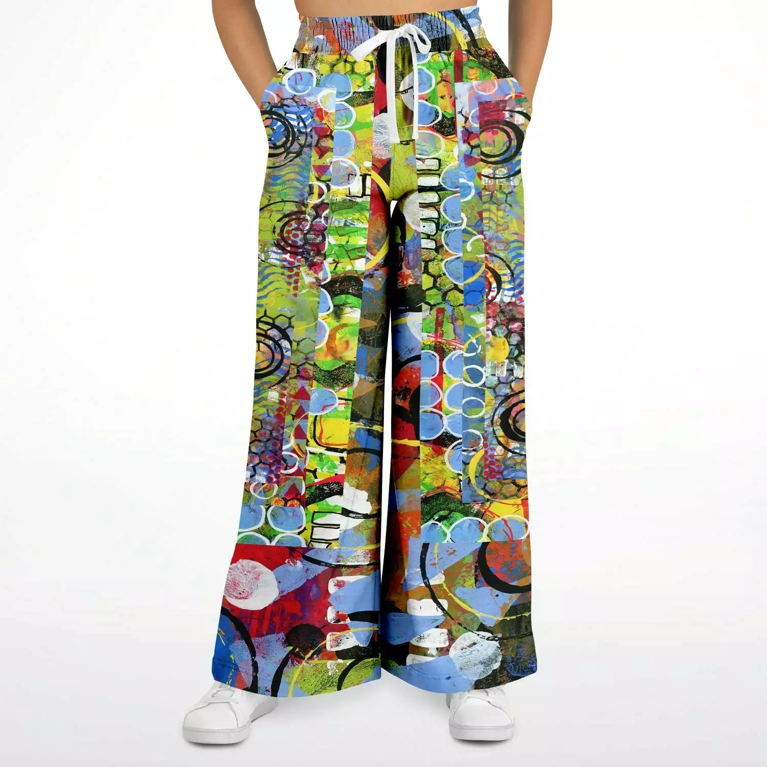 Barcelona Geometric Print Eco-Poly Stretchy Phat Bellbottoms