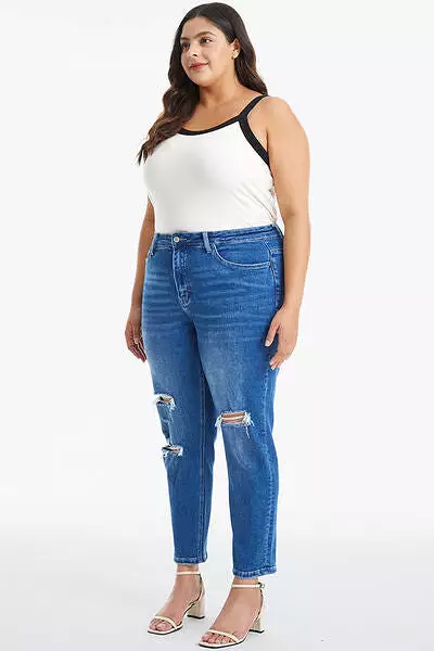 BAYEAS Full Size Distressed High Waist Mom Jeans