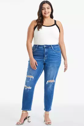 BAYEAS Full Size Distressed High Waist Mom Jeans