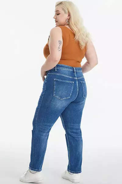 BAYEAS Full Size High Waist Distressed Washed Cropped Mom Jeans