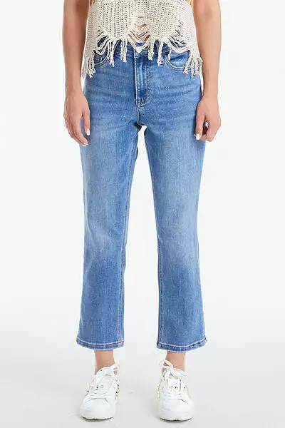 BAYEAS Full Size High Waist Raw Hem Straight Jeans