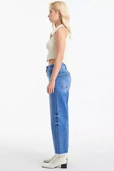 BAYEAS Full Size Raw Hem High Waist Wide Leg Jeans