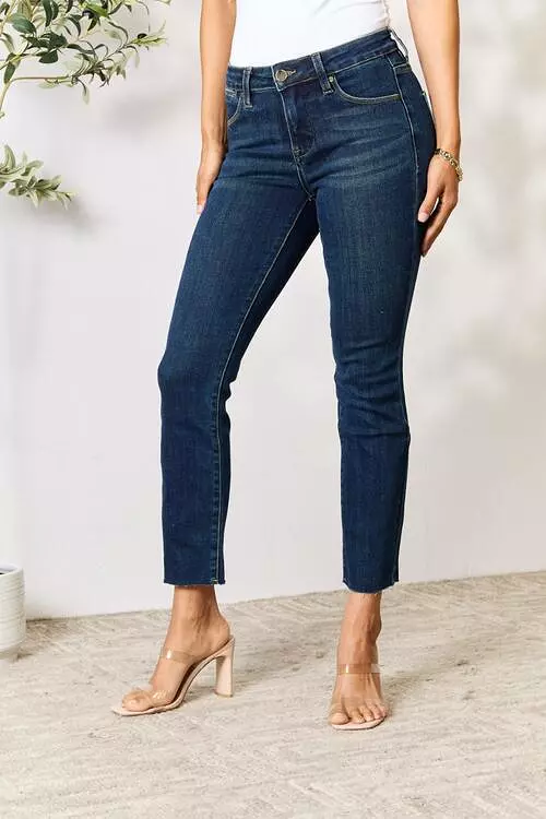 BAYEAS Full Size Raw Hem Straight Jeans