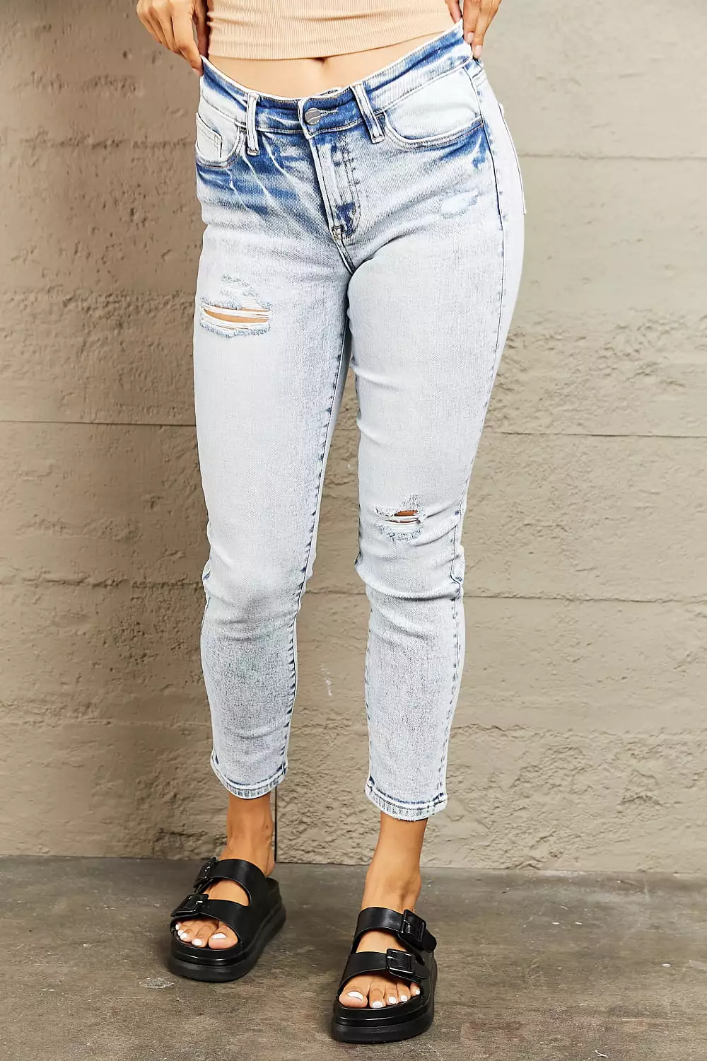 BAYEAS Mid Rise Acid Wash Skinny Jeans