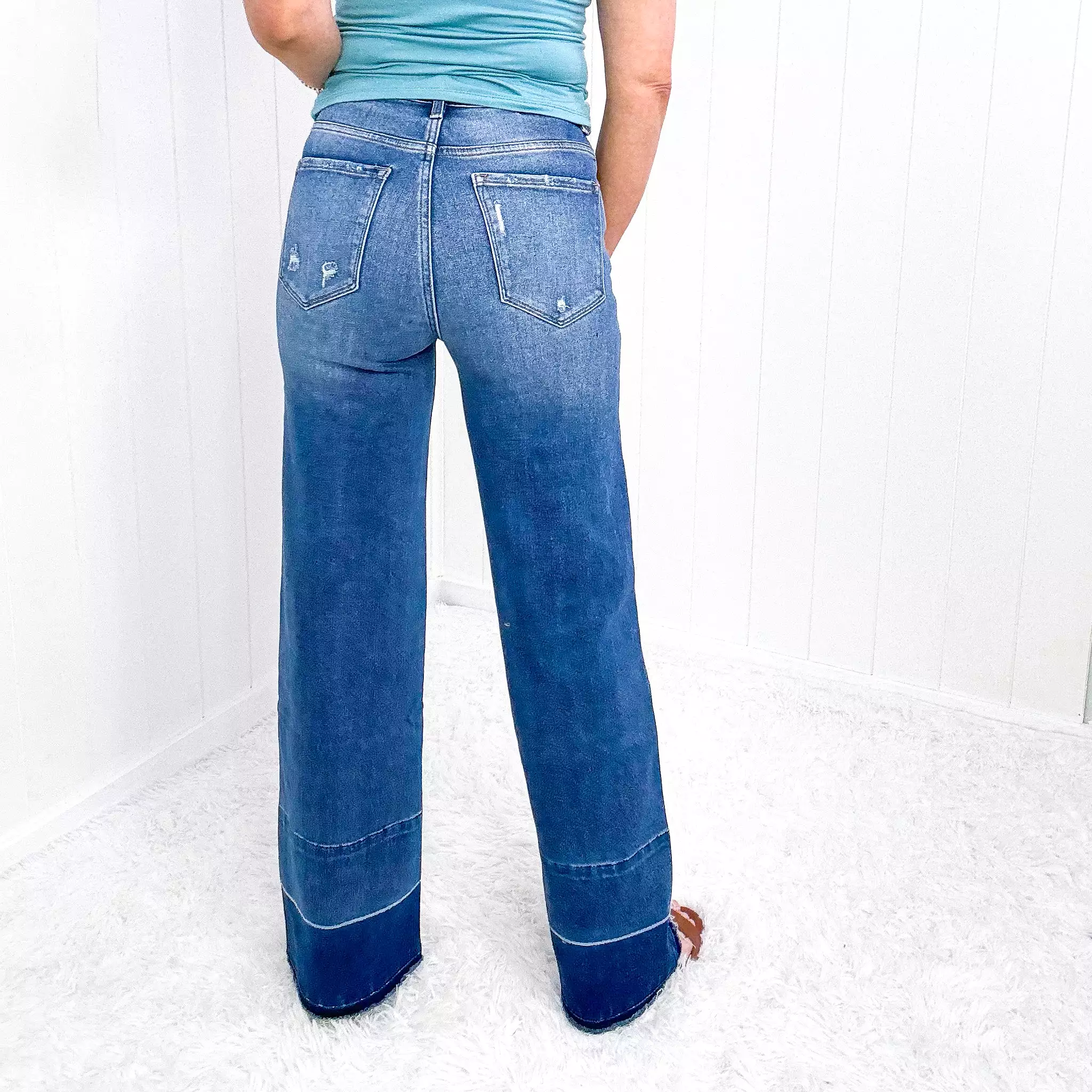 BAYEAS Release Hem High Waist Whisker Wide Leg Jeans