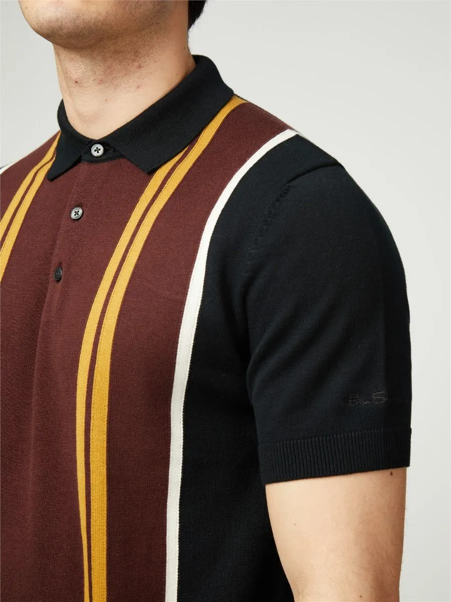 Ben Sherman Verticle Stripe Knitted Polo Shirt Black