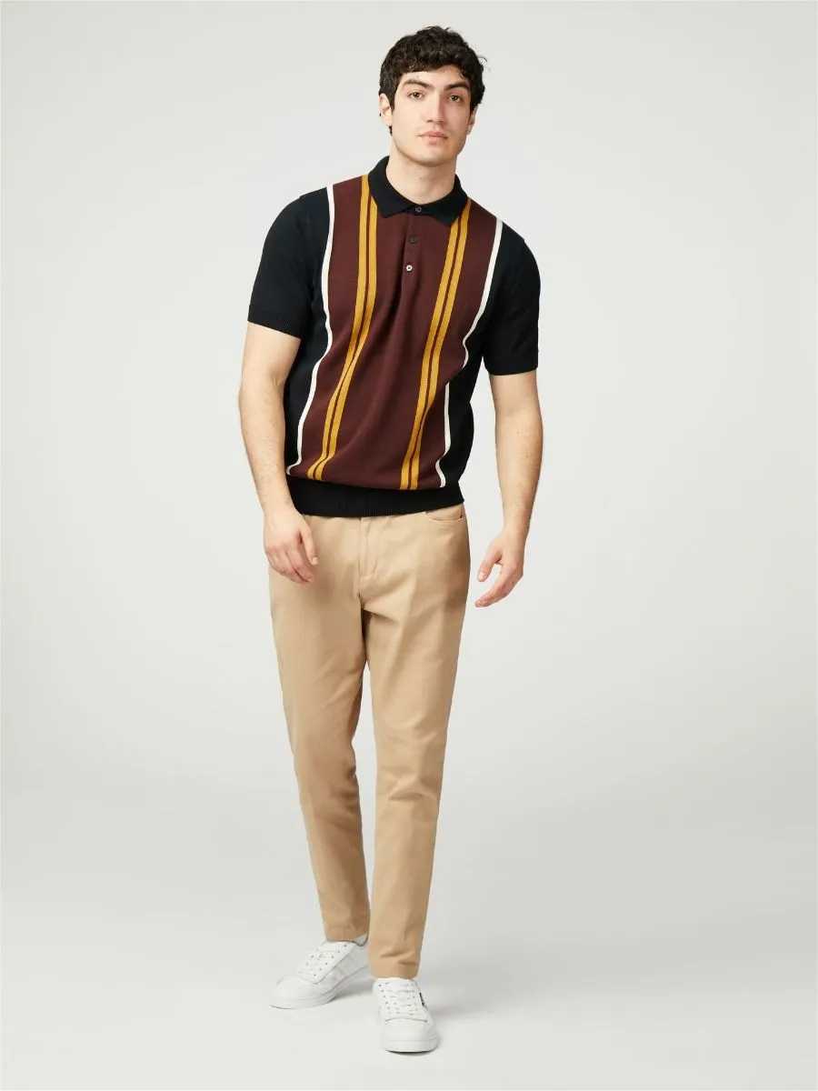 Ben Sherman Verticle Stripe Knitted Polo Shirt Black