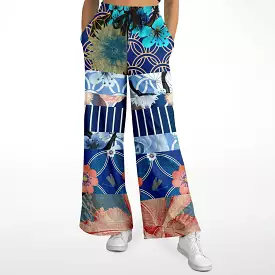 Blue Andalusian Patchwork Eco-Poly Stretchy Phat Bellbottoms