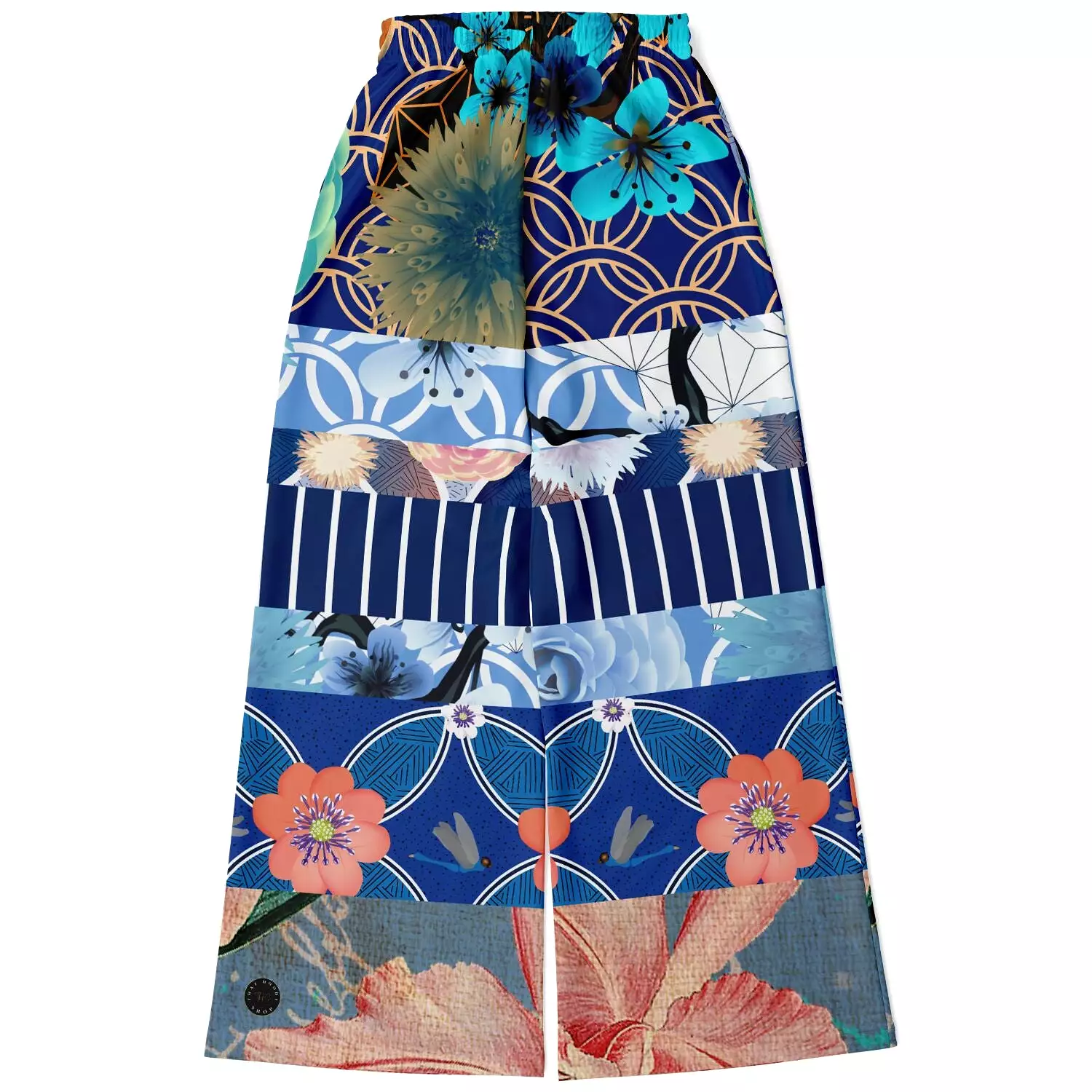 Blue Andalusian Patchwork Eco-Poly Stretchy Phat Bellbottoms