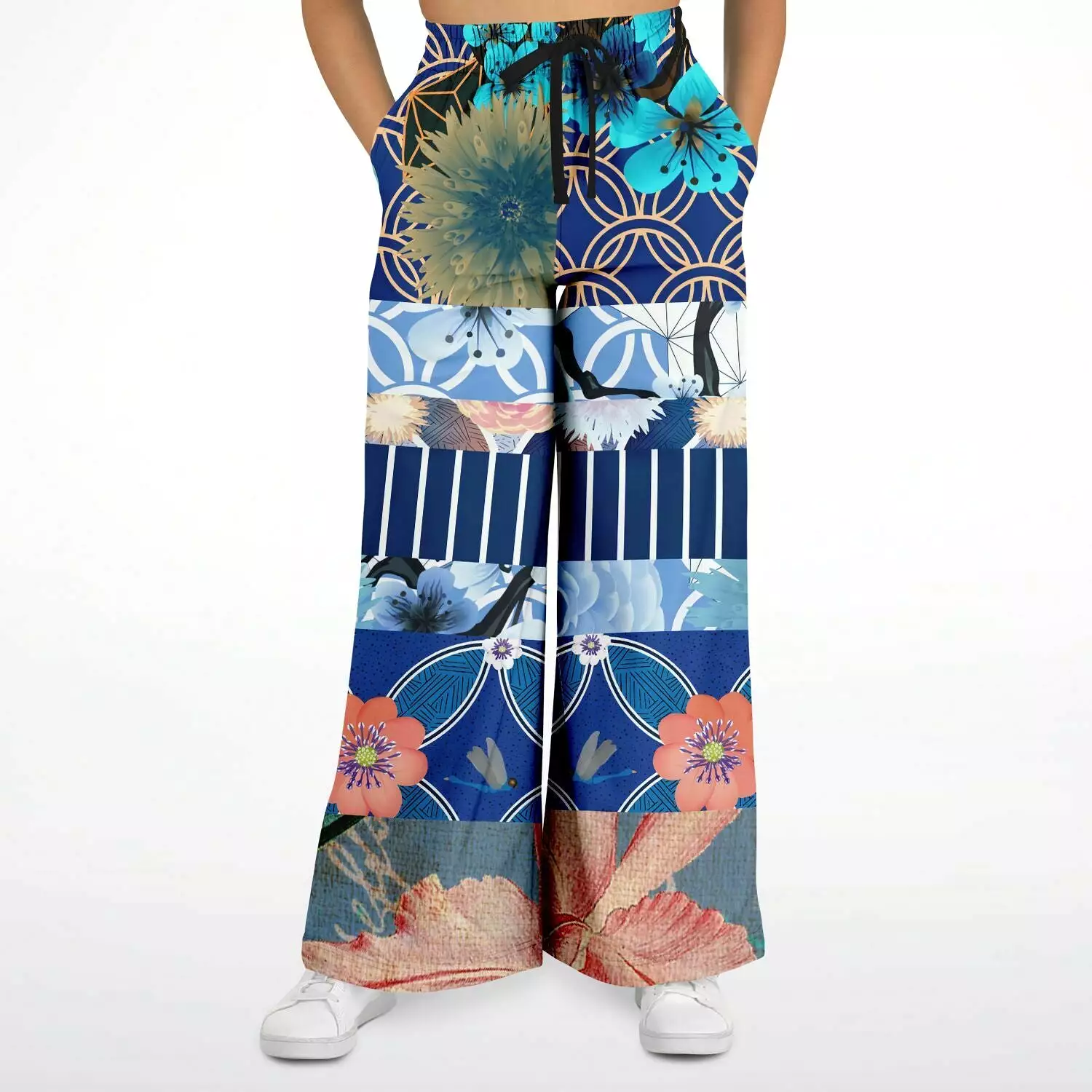 Blue Andalusian Patchwork Eco-Poly Stretchy Phat Bellbottoms