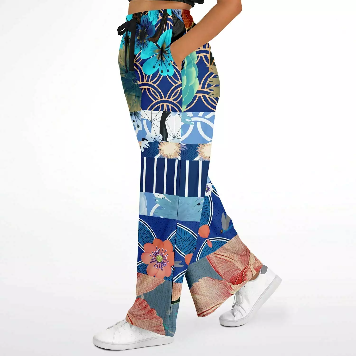 Blue Andalusian Patchwork Eco-Poly Stretchy Phat Bellbottoms