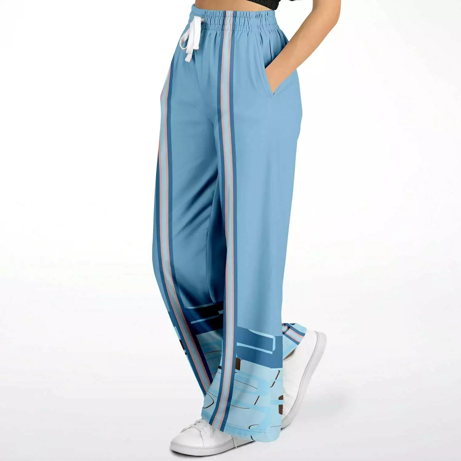 Blue Geo Striped Leg SW Stretchy Phat Bellbottoms