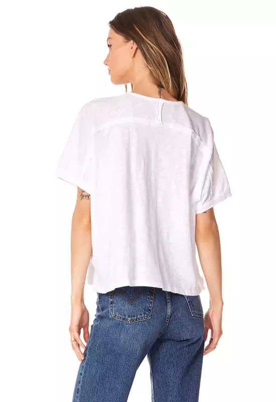 Bobi -V-Neck Boxy Dolman Tee White