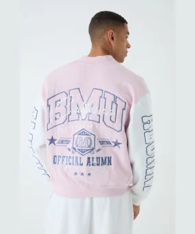 boohoo Mens Oversized Boxy Varsity Applique Jersey Knit Bomber Jacket