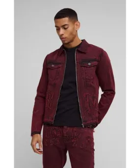 boohoo Mens Regular Fit Homme Applique Jean Jacket