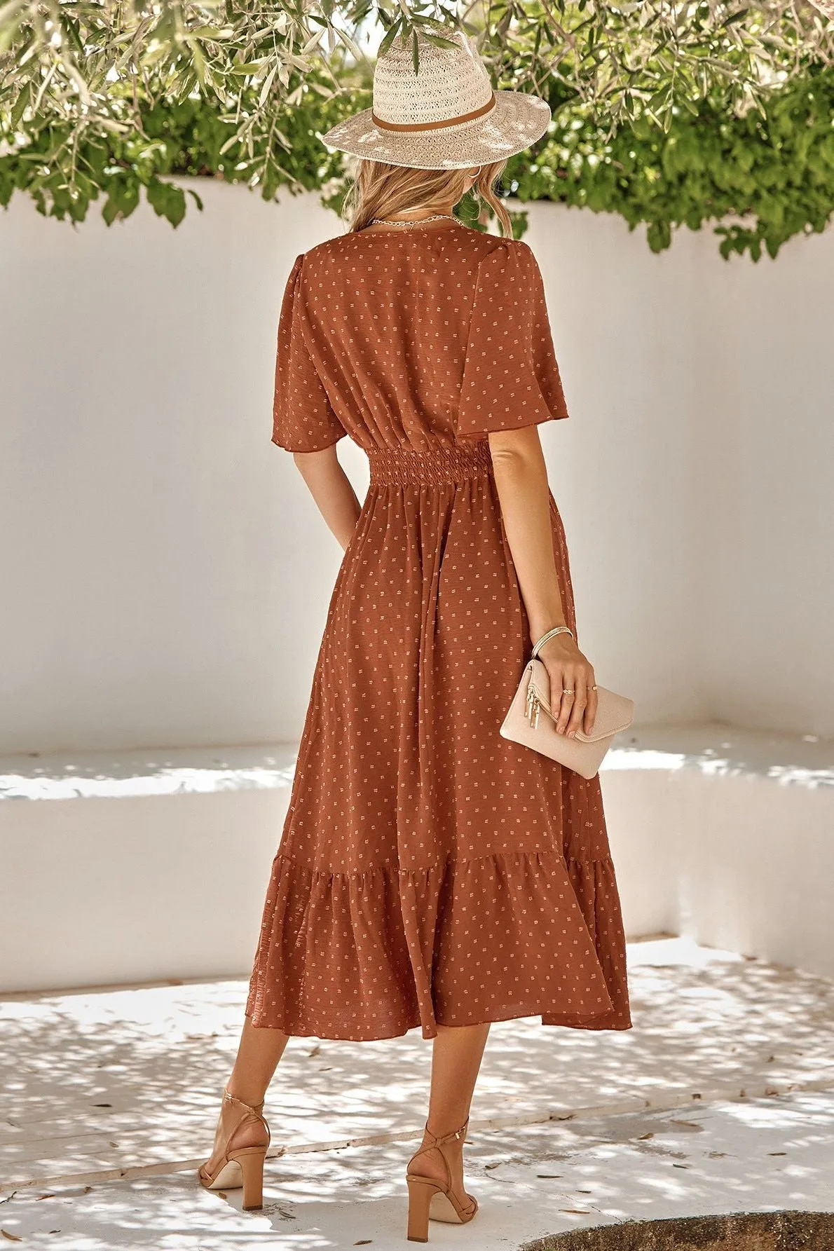 BROWN POLKA DOT MAXI DRESS