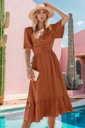 BROWN POLKA DOT MAXI DRESS