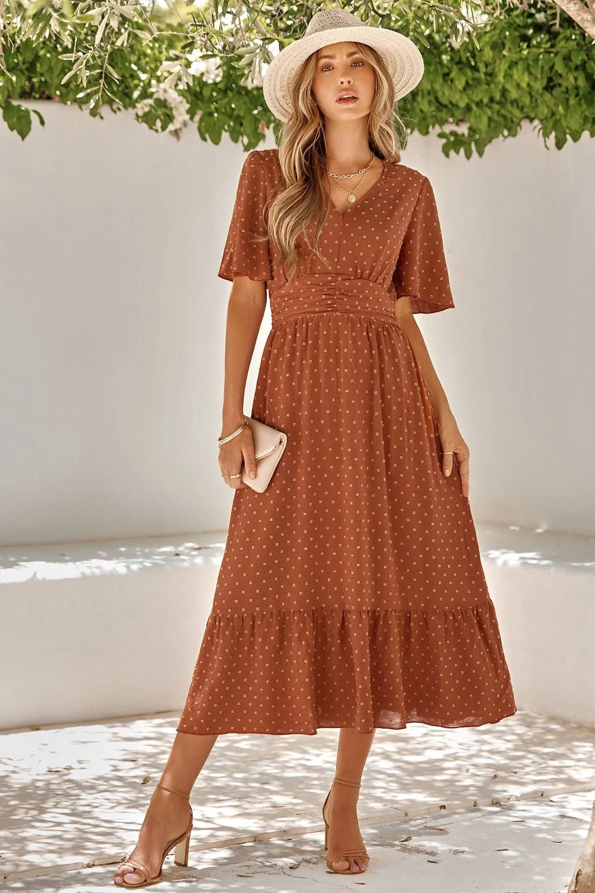 BROWN POLKA DOT MAXI DRESS