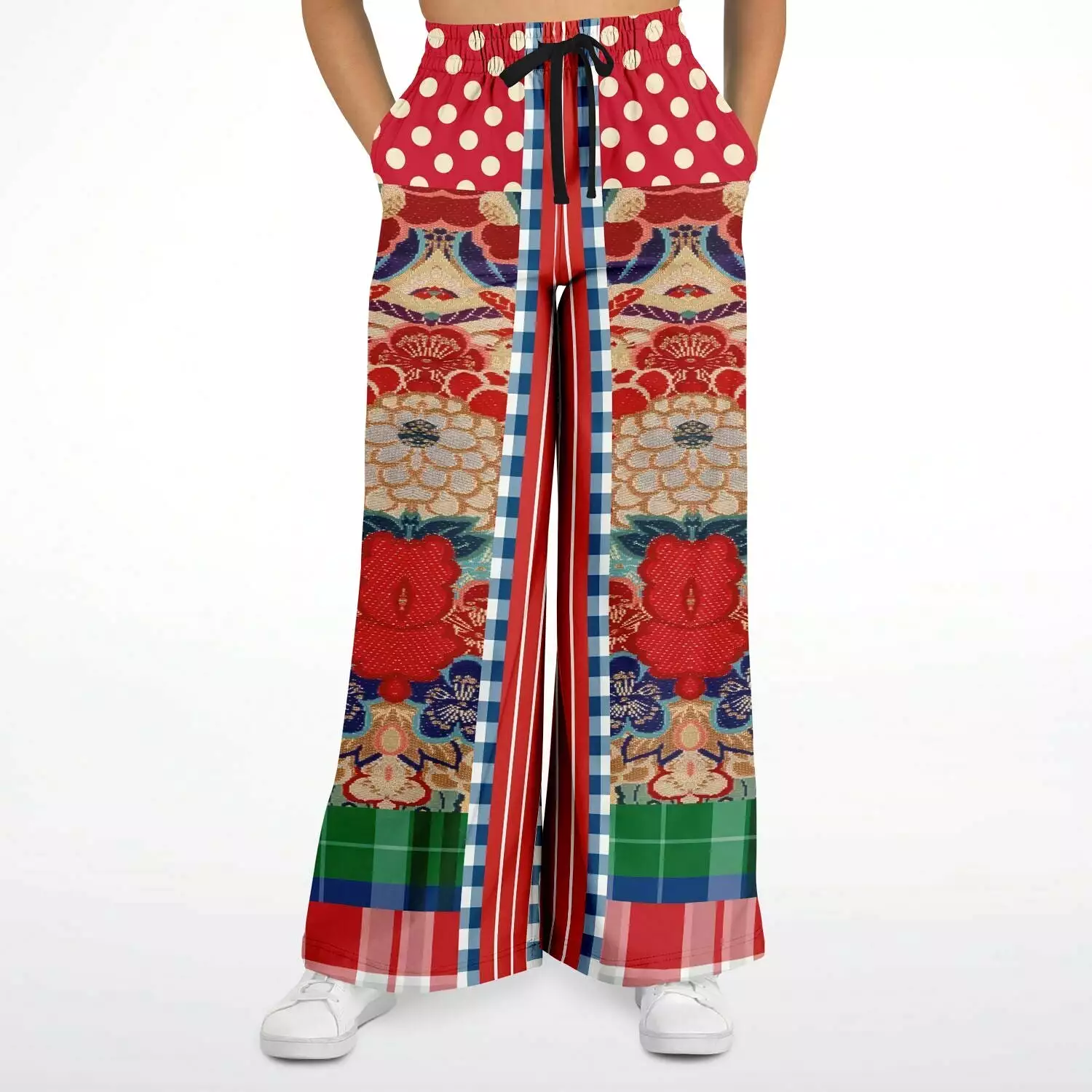 Busan Fleur Red Floral SW Eco-Poly Stretchy Phat Bellbottoms