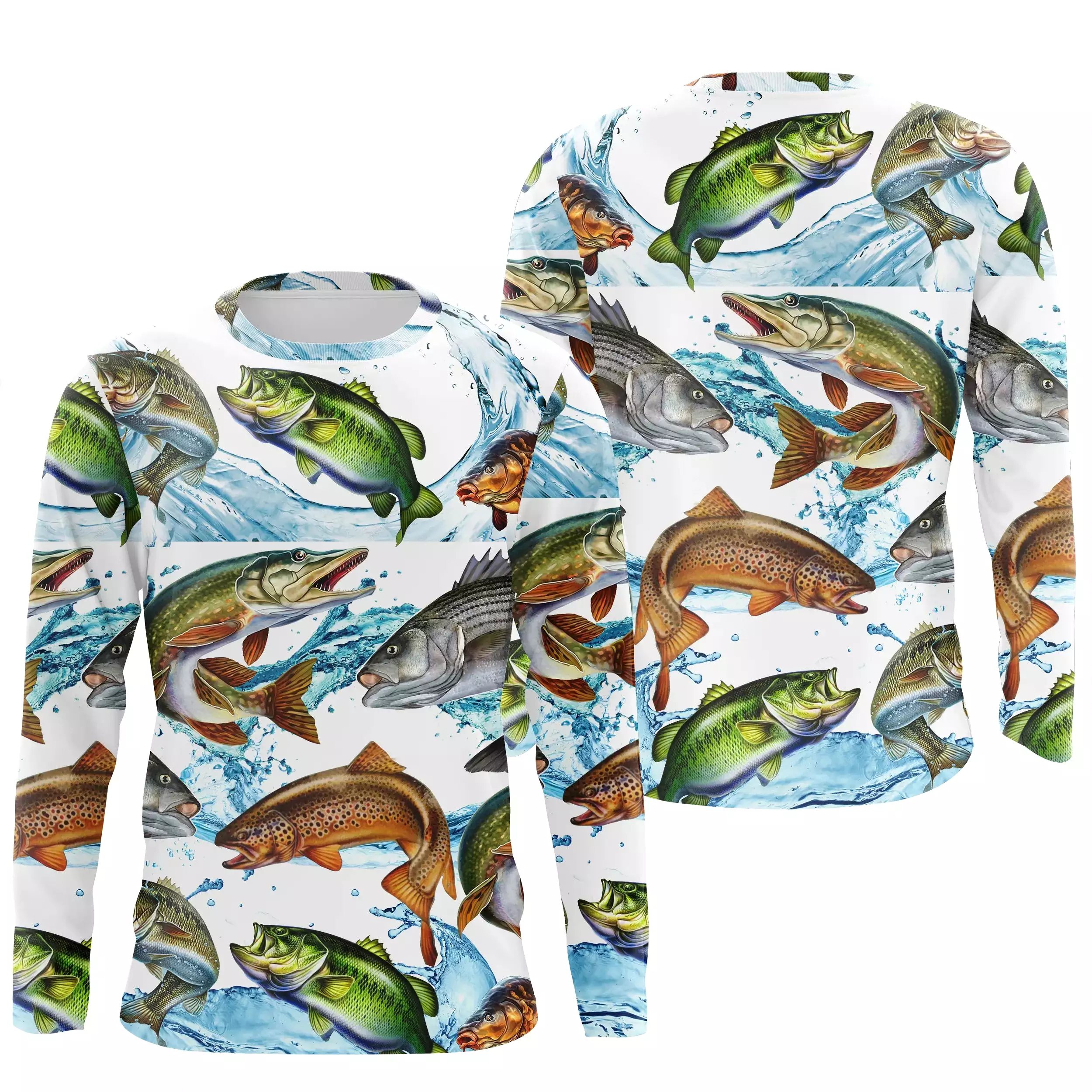 Cadeau Original pour Pêcheur, Tee shirt All-Over, T-Shirt Anti-UV, Motifs des Poissons, Brochet, Truite, Bar - CTS21052218