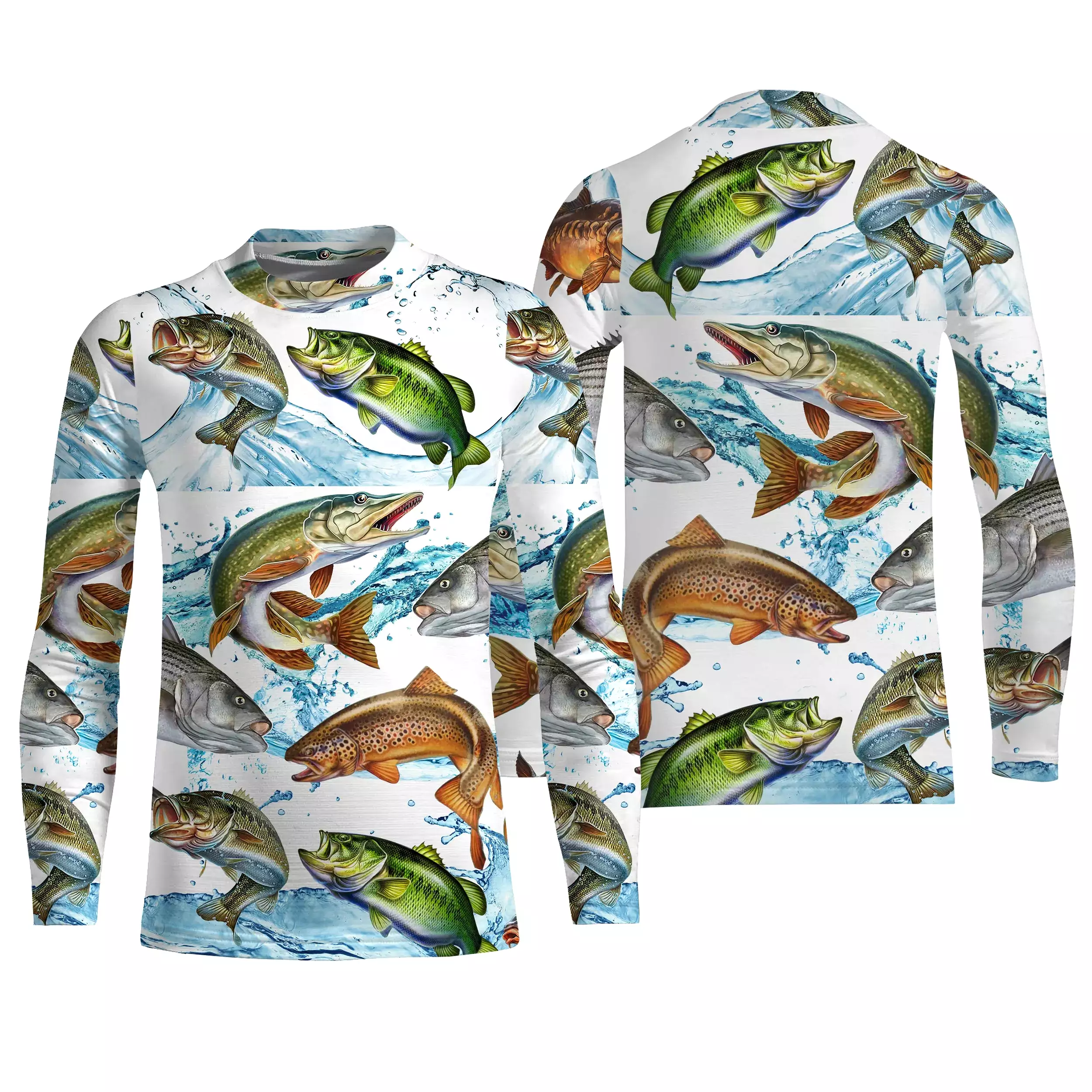 Cadeau Original pour Pêcheur, Tee shirt All-Over, T-Shirt Anti-UV, Motifs des Poissons, Brochet, Truite, Bar - CTS21052218