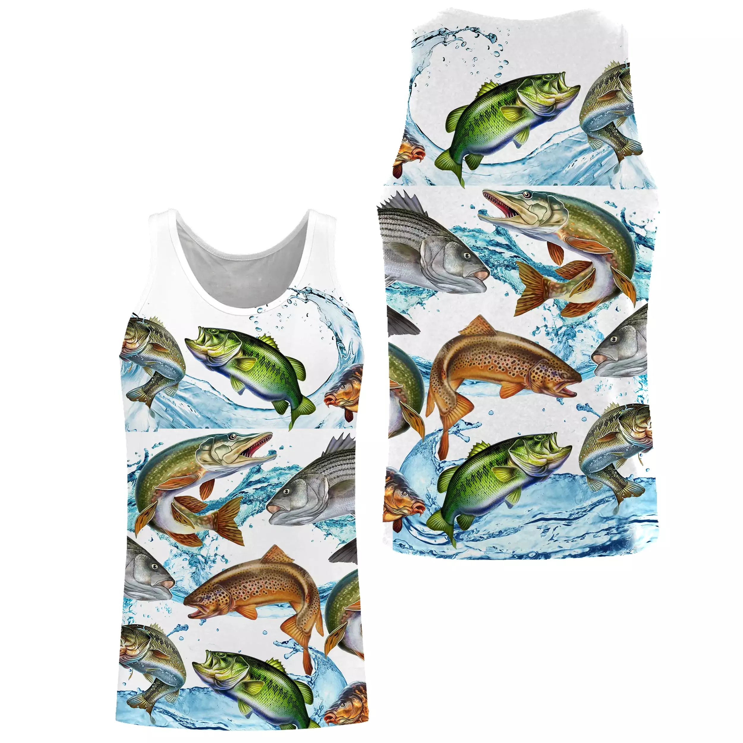 Cadeau Original pour Pêcheur, Tee shirt All-Over, T-Shirt Anti-UV, Motifs des Poissons, Brochet, Truite, Bar - CTS21052218