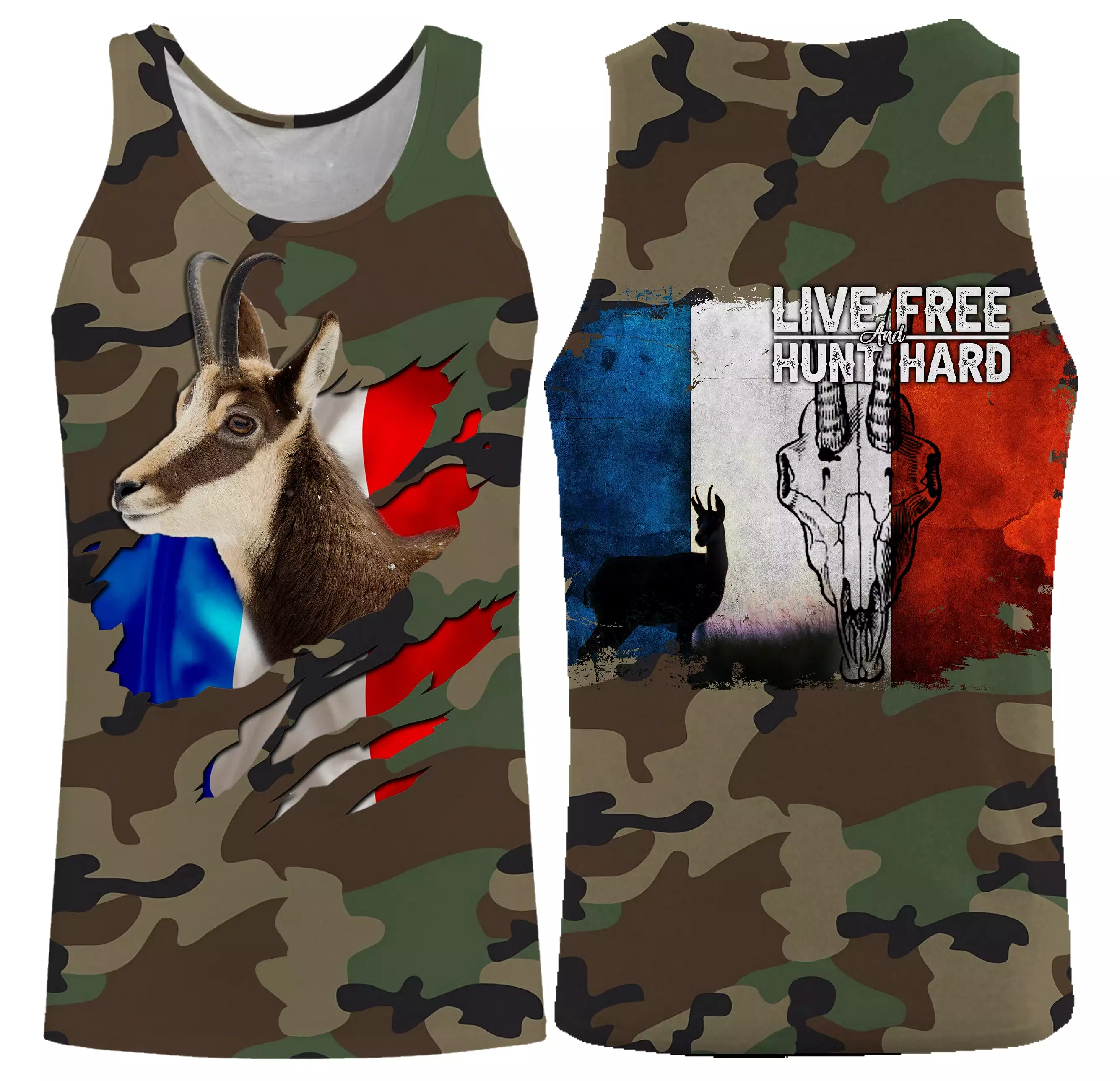 Chasse au Chamois, Camouflage Militaire Chasse, Cadeau Chasseurs, Live Free - Hunt Hard, Tee Shirt, Sweat à capuche, Vêtement An