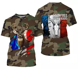 Chasse aux Cerfs, Camouflage Militaire Chasse, Cadeau Chasseurs, Live Free - Hunt Hard, Tee Shirt, Sweat à capuche, Vêtement Ant