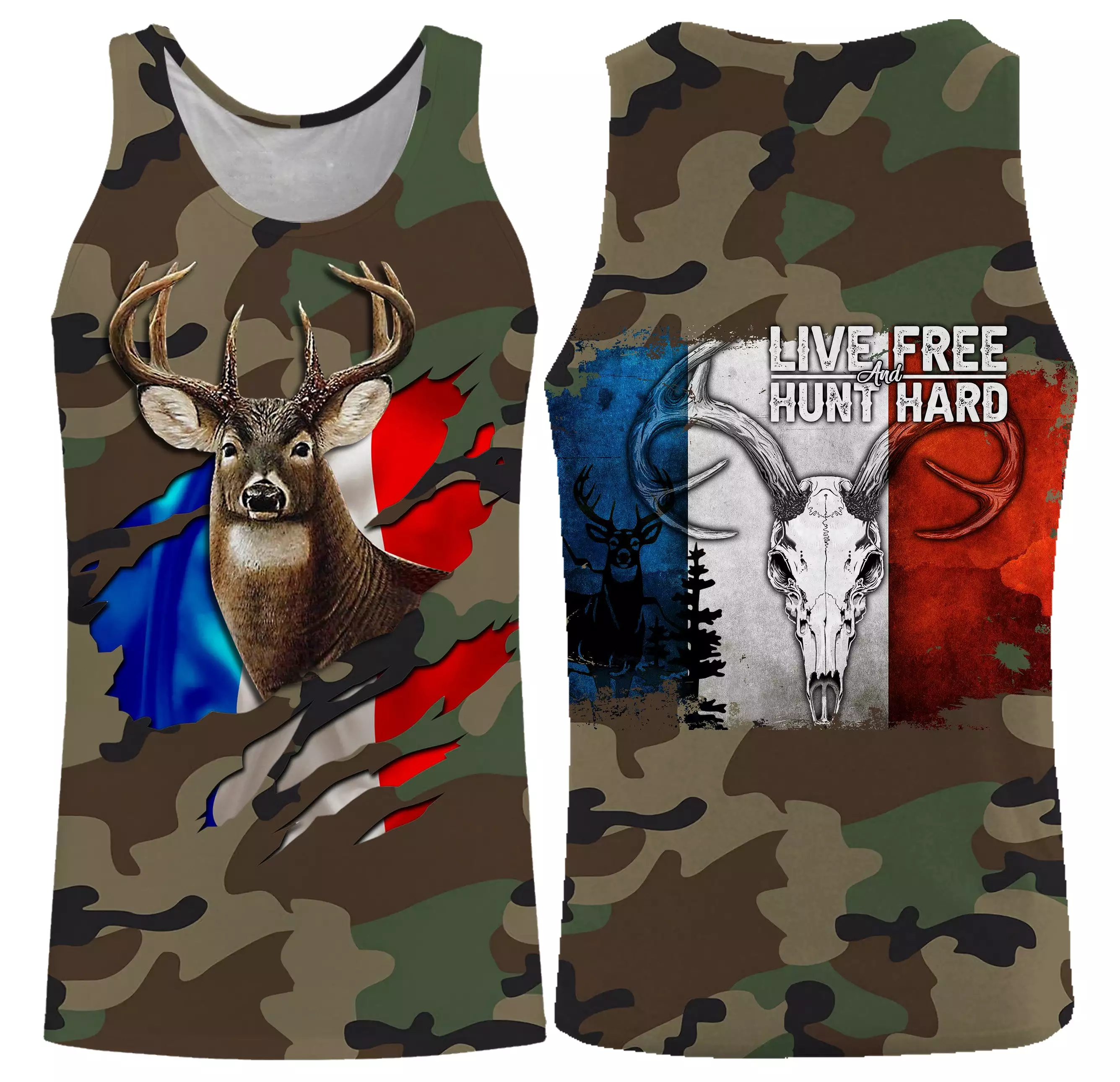 Chasse aux Cerfs, Camouflage Militaire Chasse, Cadeau Chasseurs, Live Free - Hunt Hard, Tee Shirt, Sweat à capuche, Vêtement Ant