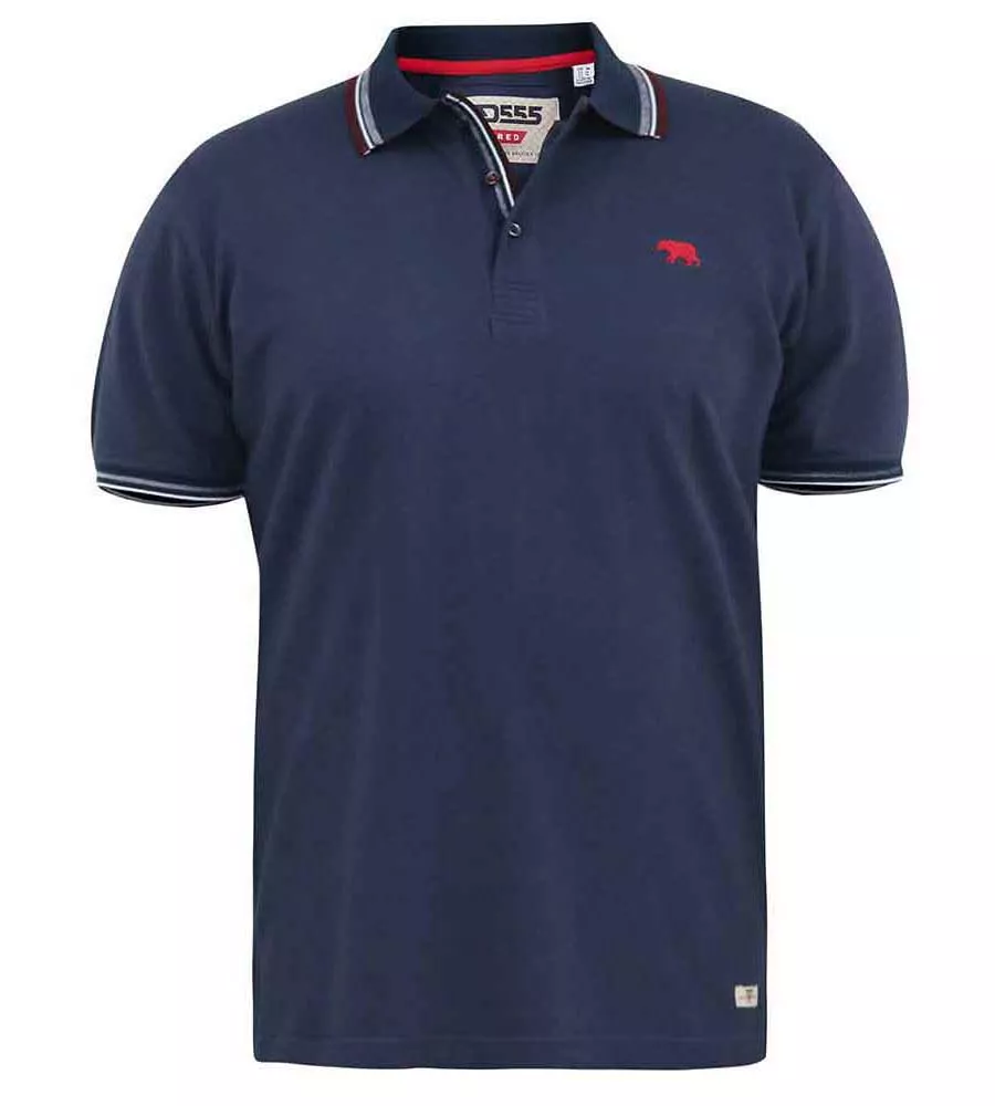 D555 Big Mens Navy Pique Polo Shirt With Chest Embroidery and Contrast Colour Tipping (BENJAMIN 1)