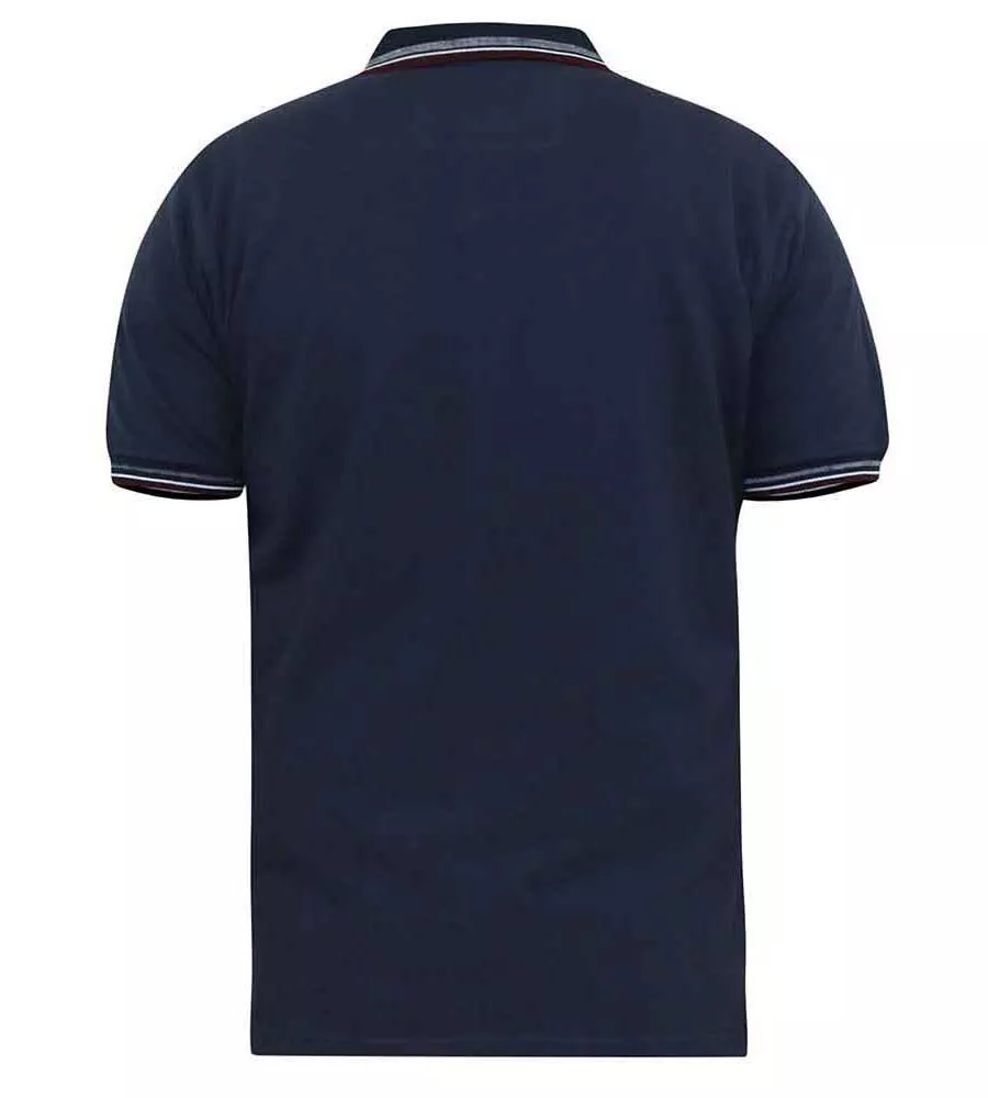 D555 Big Mens Navy Pique Polo Shirt With Chest Embroidery and Contrast Colour Tipping (BENJAMIN 1)