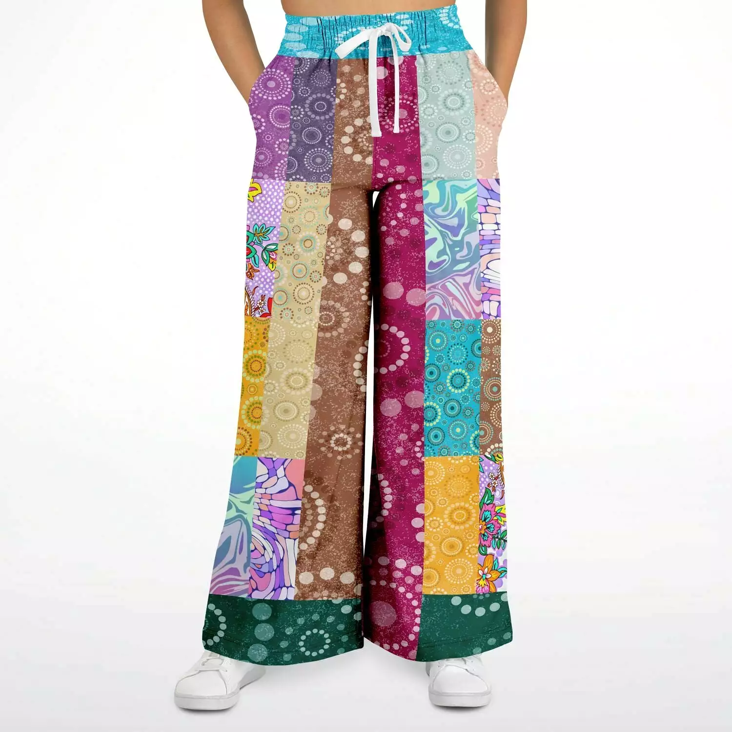 Delirium Hippie Patchwork Solar Flare Eco-Poly Stretchy Phat Bellbottoms