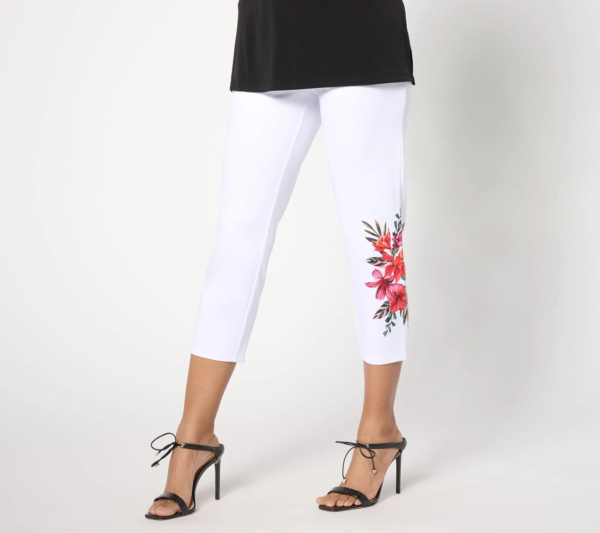 Denim & Co. Petite Placement Print Pull-On Slim Crop Pants