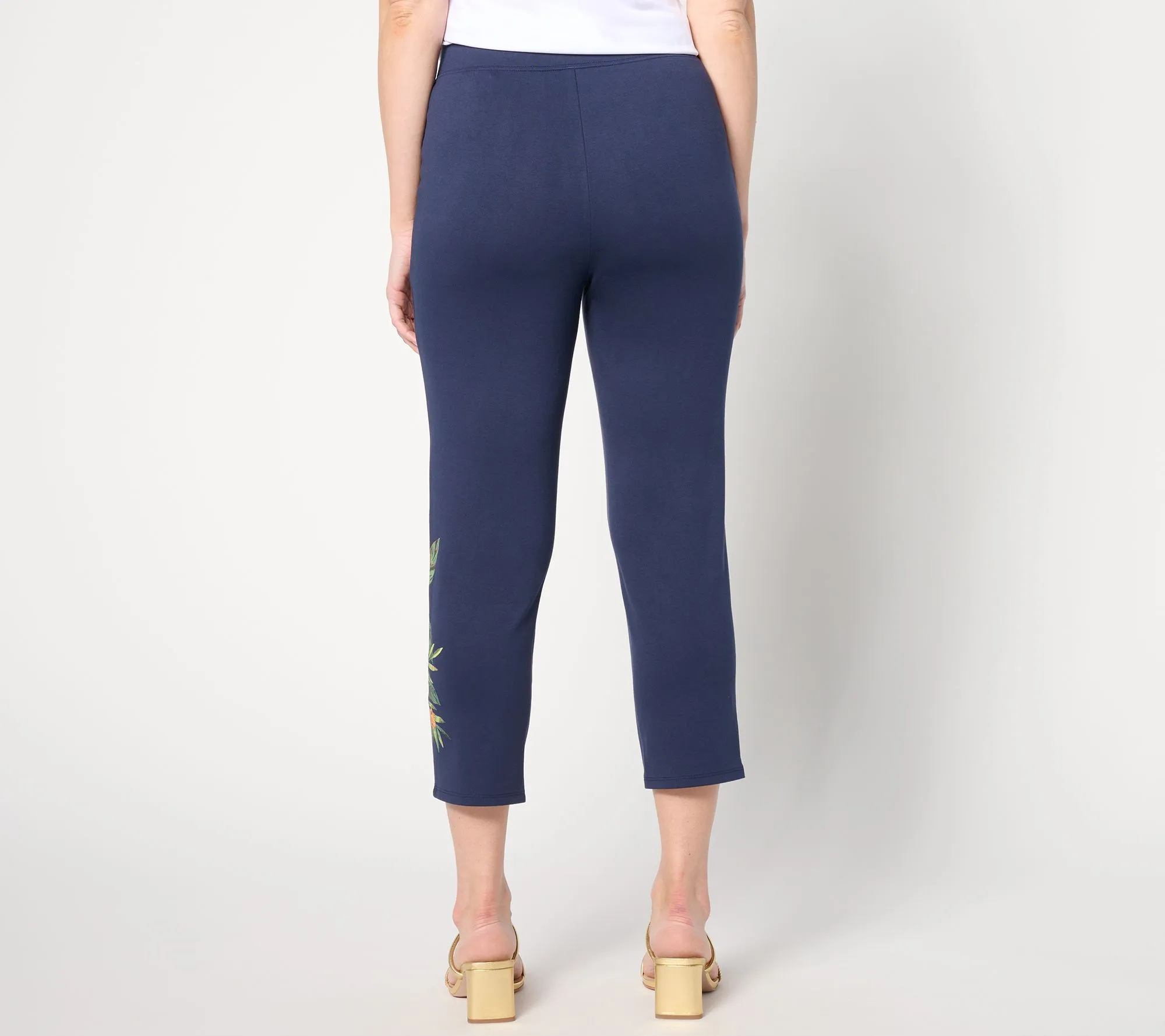 Denim & Co. Petite Placement Print Pull-On Slim Crop Pants