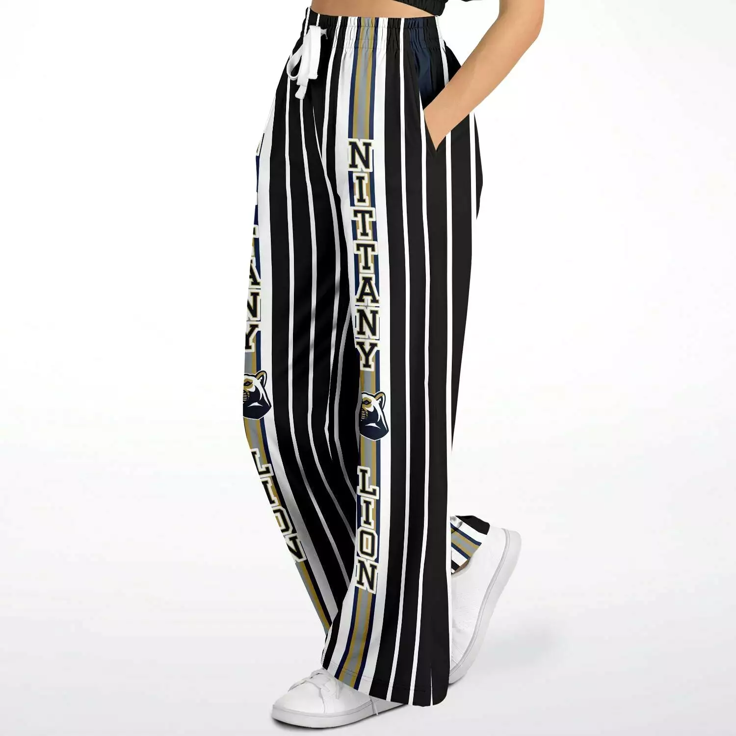 Ebony and Ivory Pinstripe Eco-Poly Stretchy Phat Bellbottoms