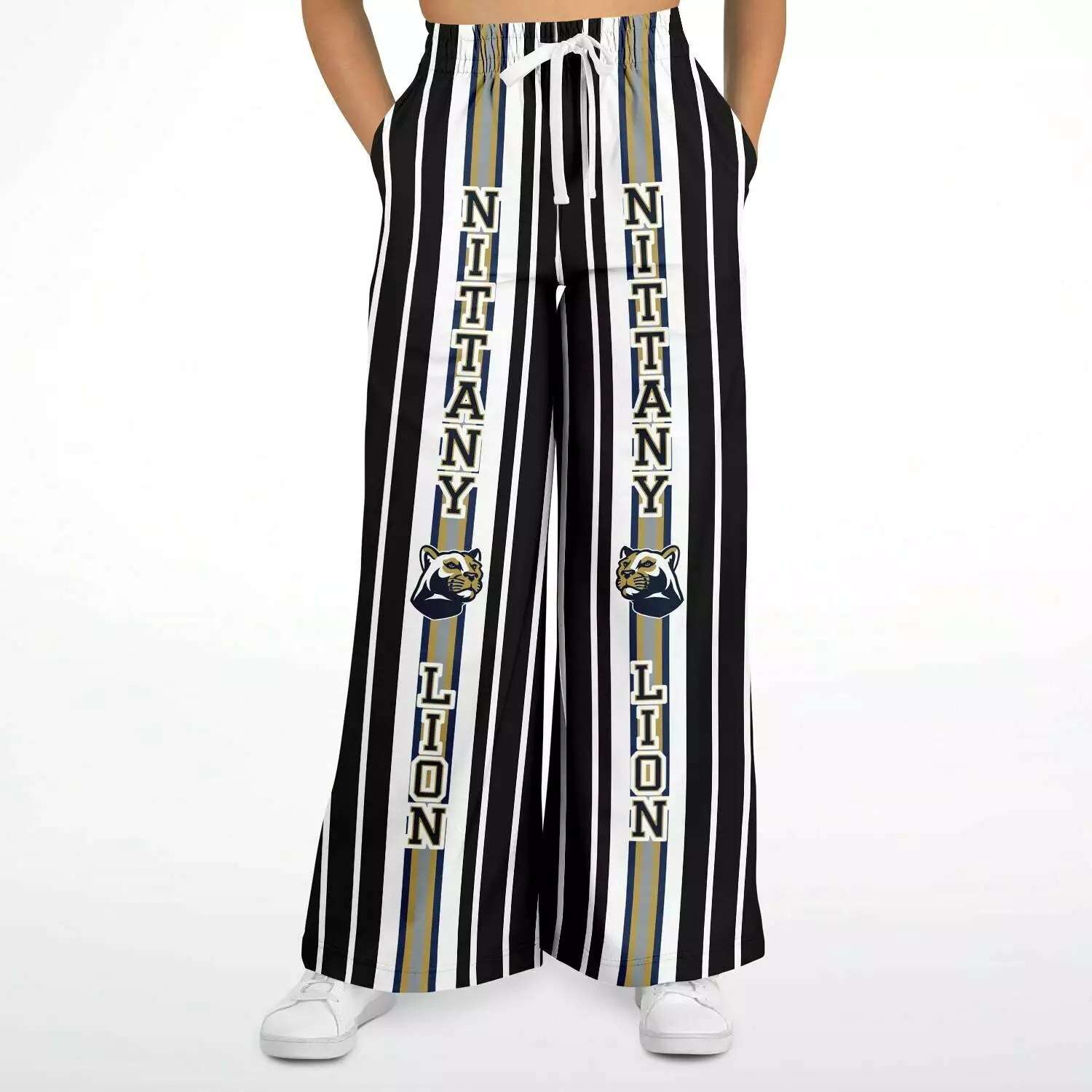 Ebony and Ivory Pinstripe Eco-Poly Stretchy Phat Bellbottoms