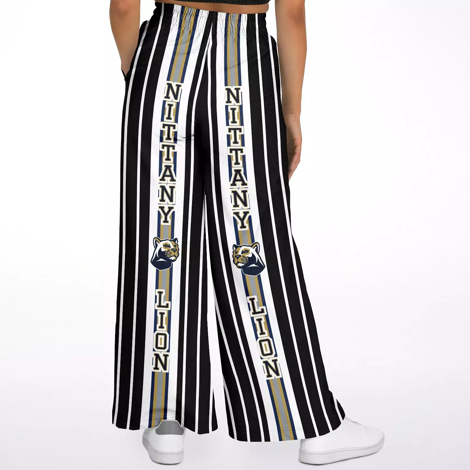 Ebony and Ivory Pinstripe Eco-Poly Stretchy Phat Bellbottoms