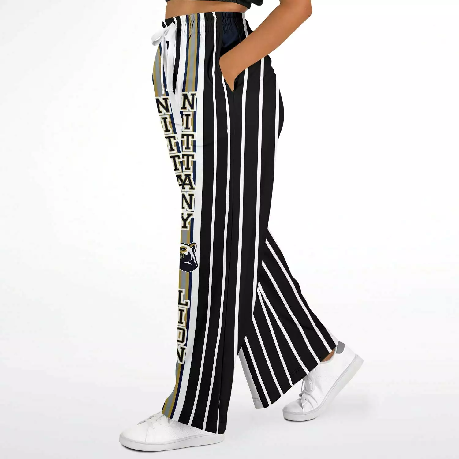 Ebony and Ivory Pinstripe Eco-Poly Stretchy Phat Bellbottoms