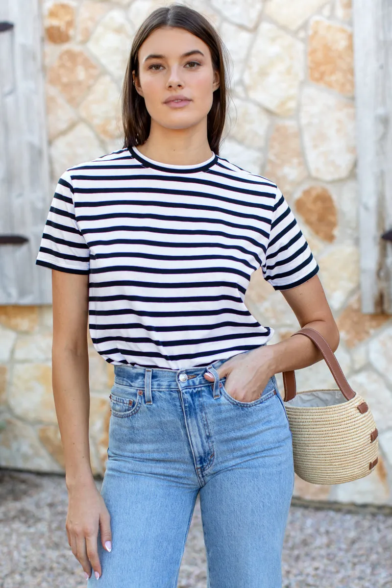 Essential Tee in Black + White Stripe